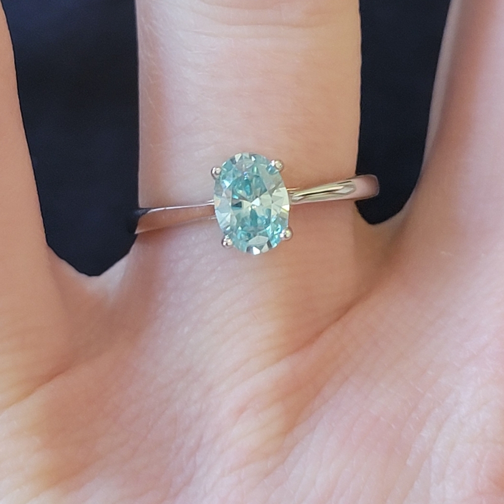 1 ct light blue moissanite ring